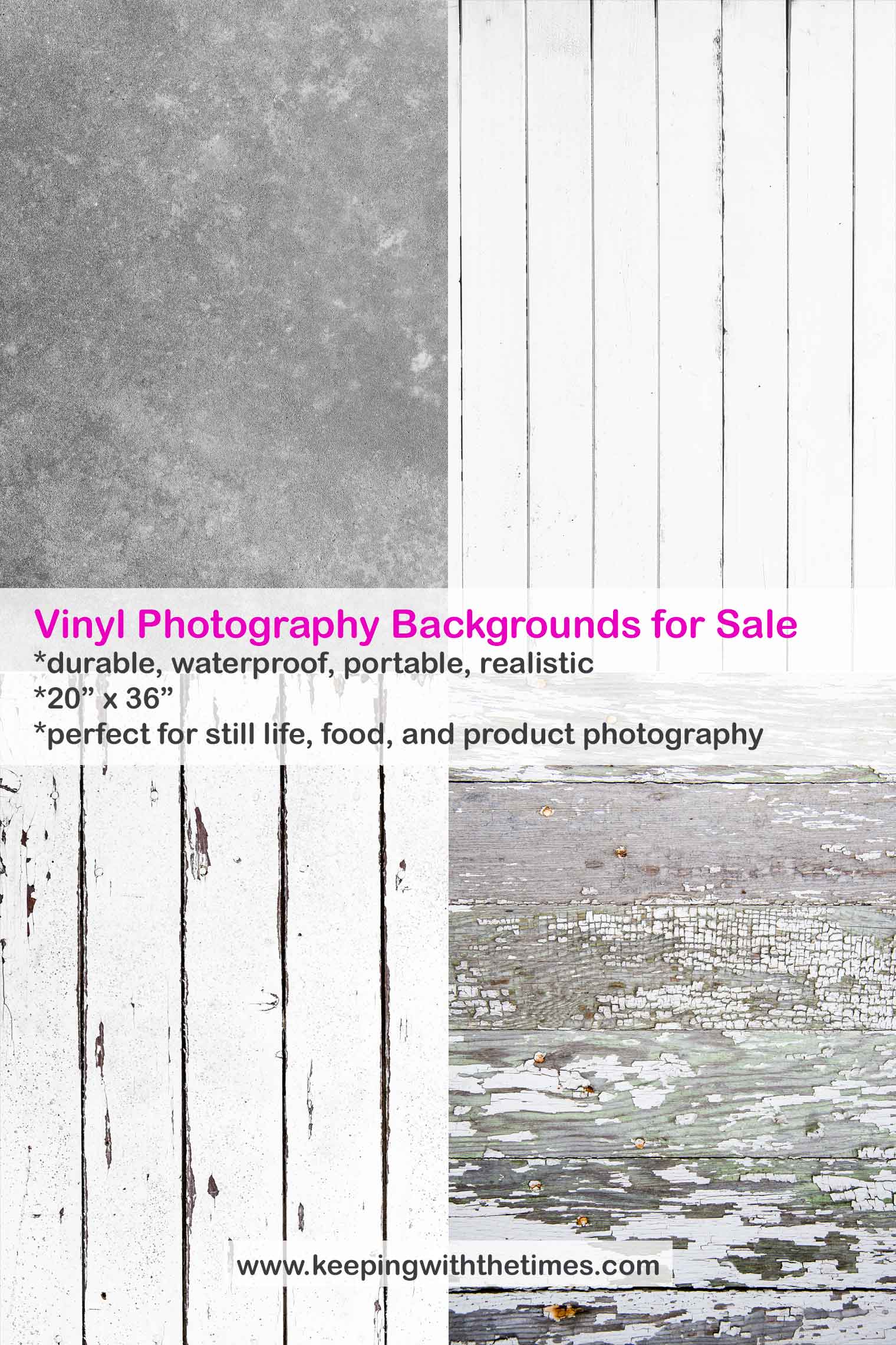 Vinyl Photography Backgrounds for sale. Durable, waterproof, portable, and realistic. Keeping With the Times dot com